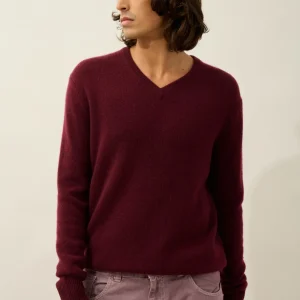 VICTOR pull col v 4 fils mûre 100% cachemire