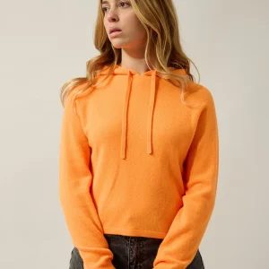 YARLSIDE pull capuche mandarine fluo 100% cachemire