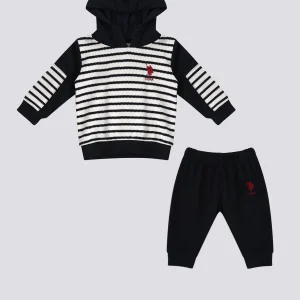 Ensemble 2 pièces à capuche et rayures Bleu marine - USB1465-V1