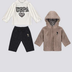 Ensemble 3 pièces polaire beige à  fermeture éclair - USB1755-V1